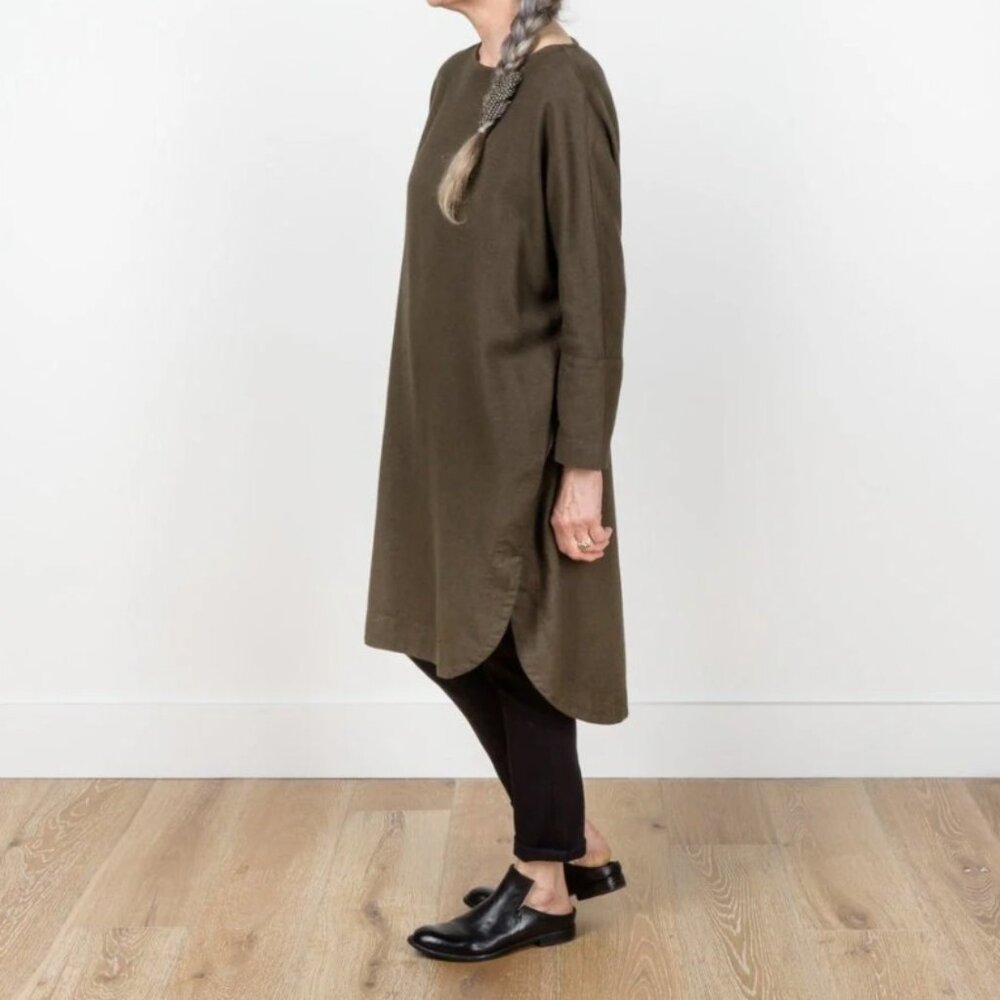 Black Crane painter dress in charcoal, xs